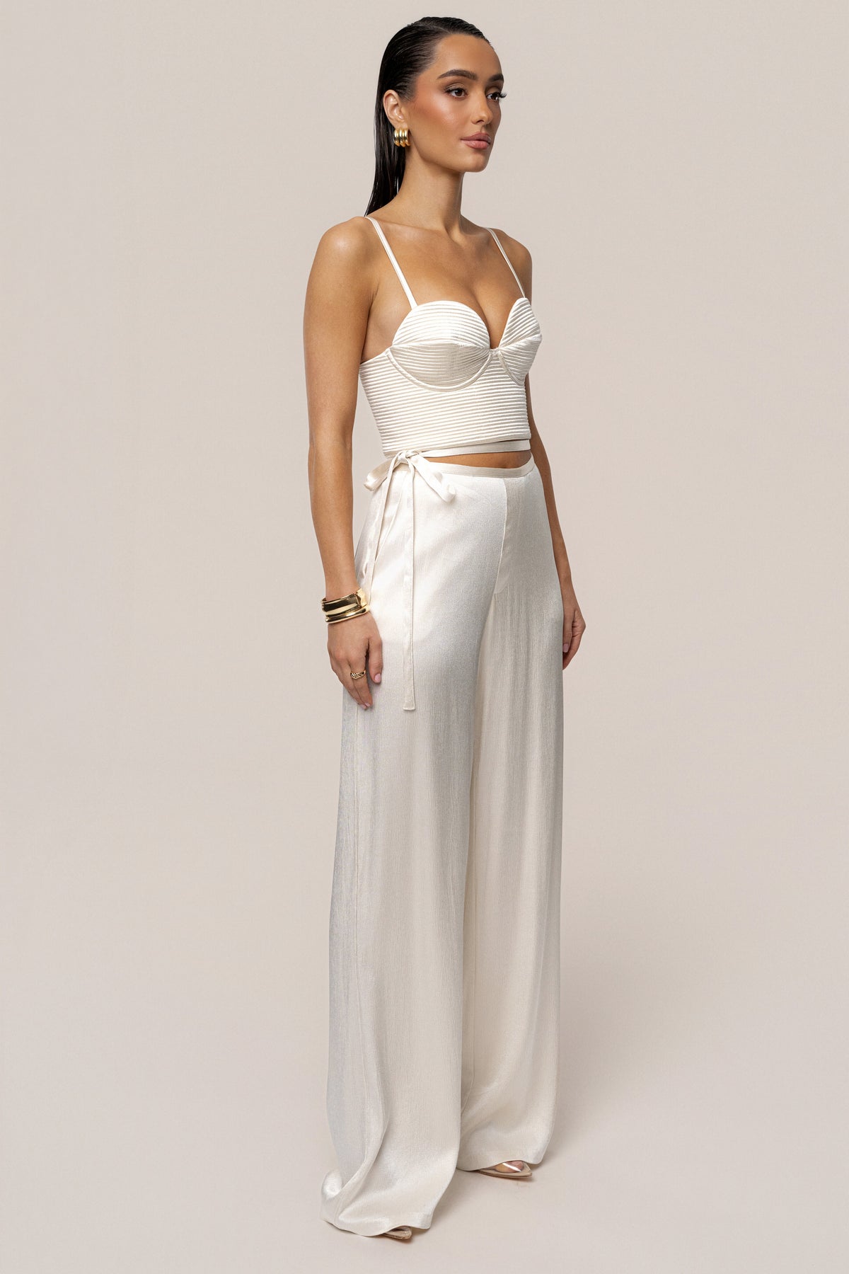 Champagne Deserae Satin Pants