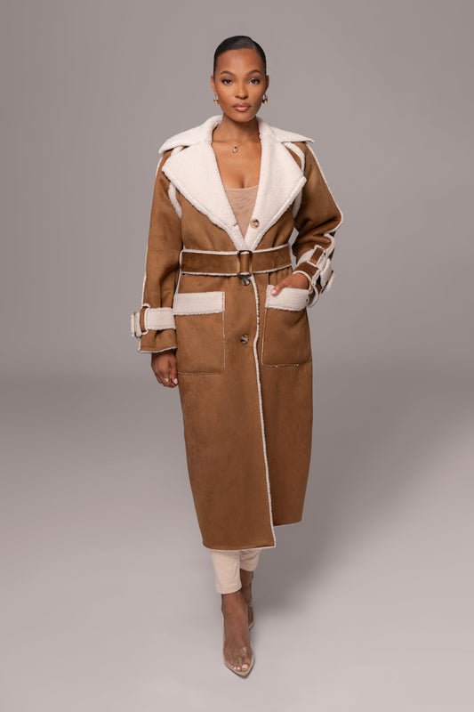 Tan Suede And Sherpa Reversible Coat