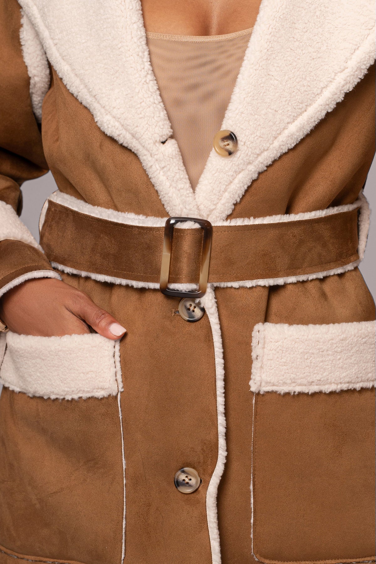 Tan Suede And Sherpa Reversible Coat