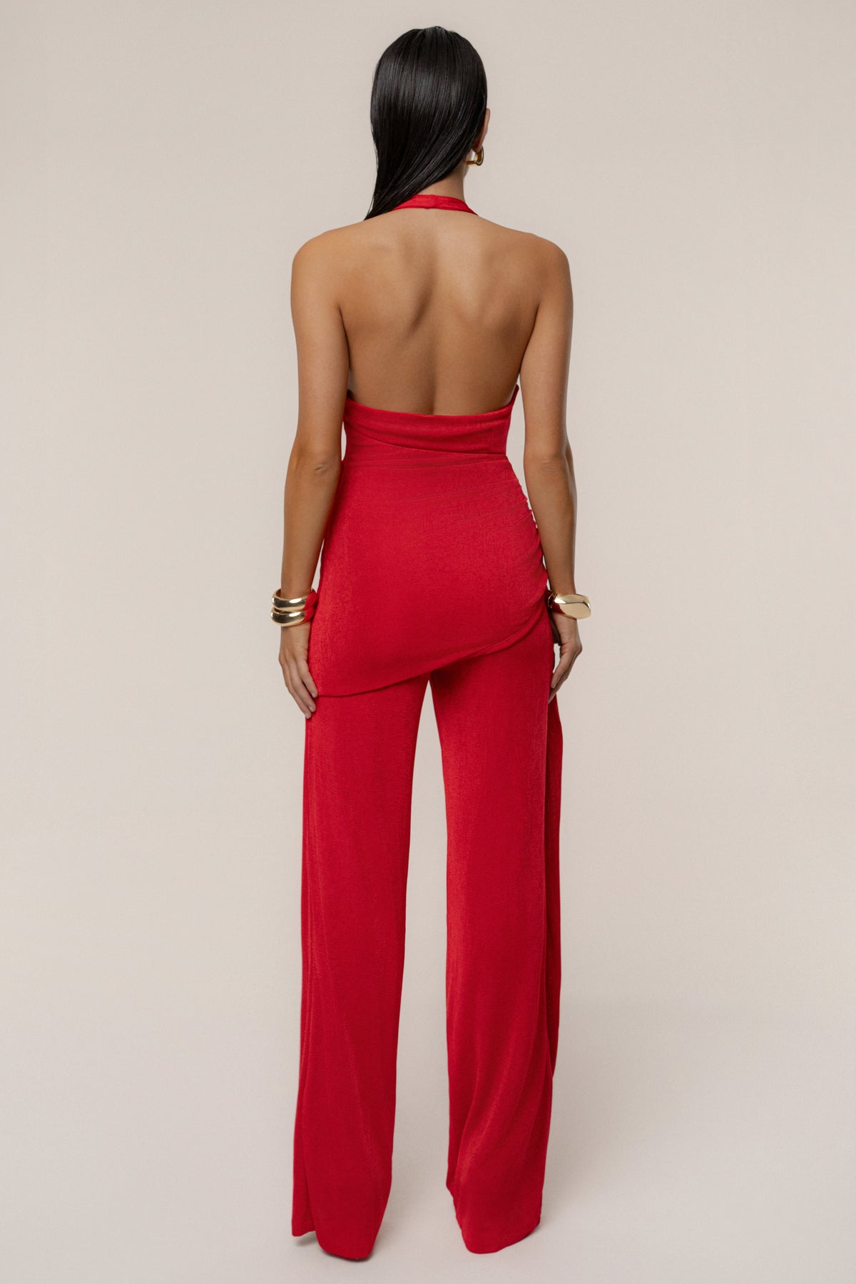 Red Rustic Charm Halter Jumpsuit