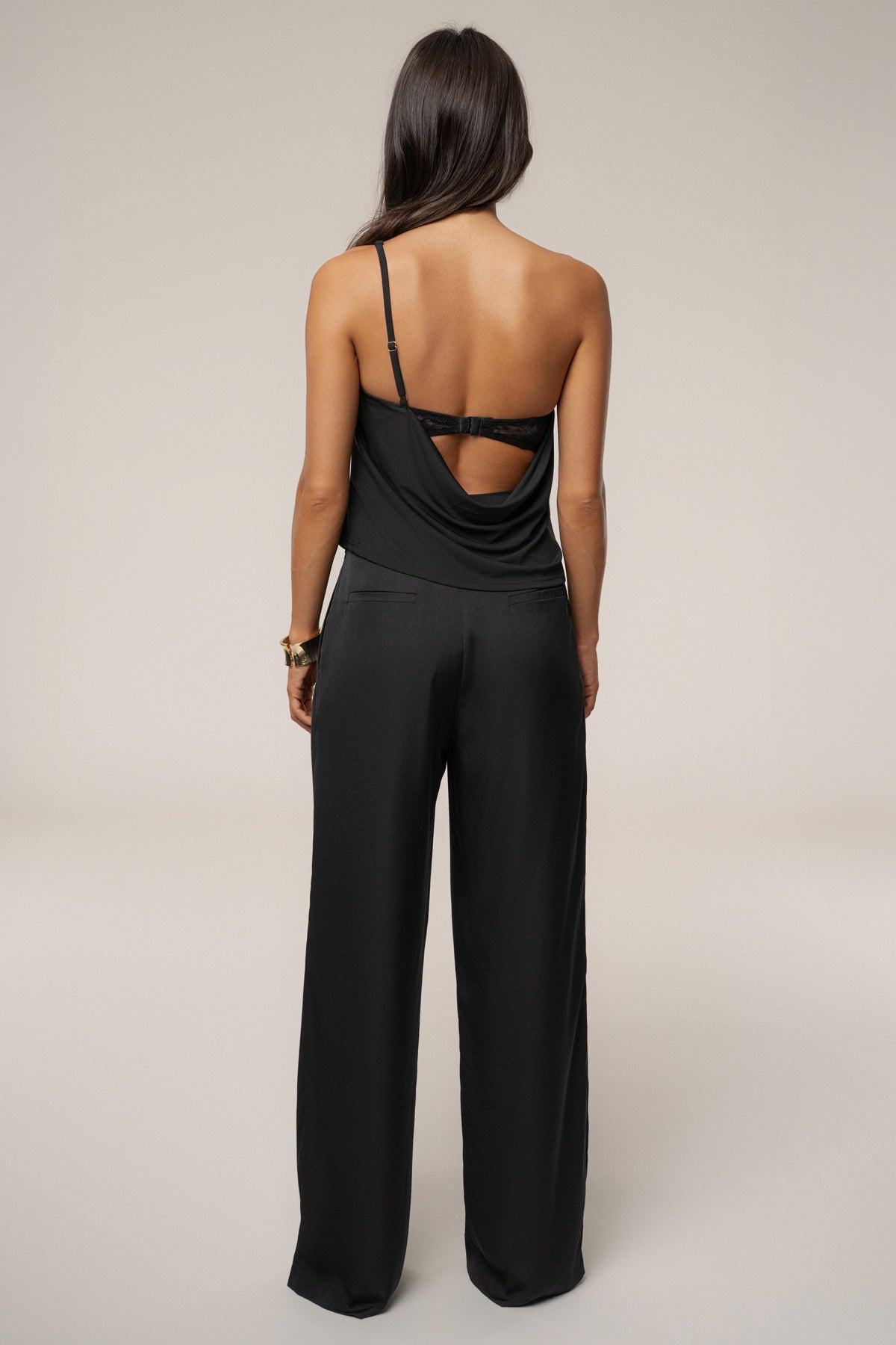 Black Velina Satin Cowl Top