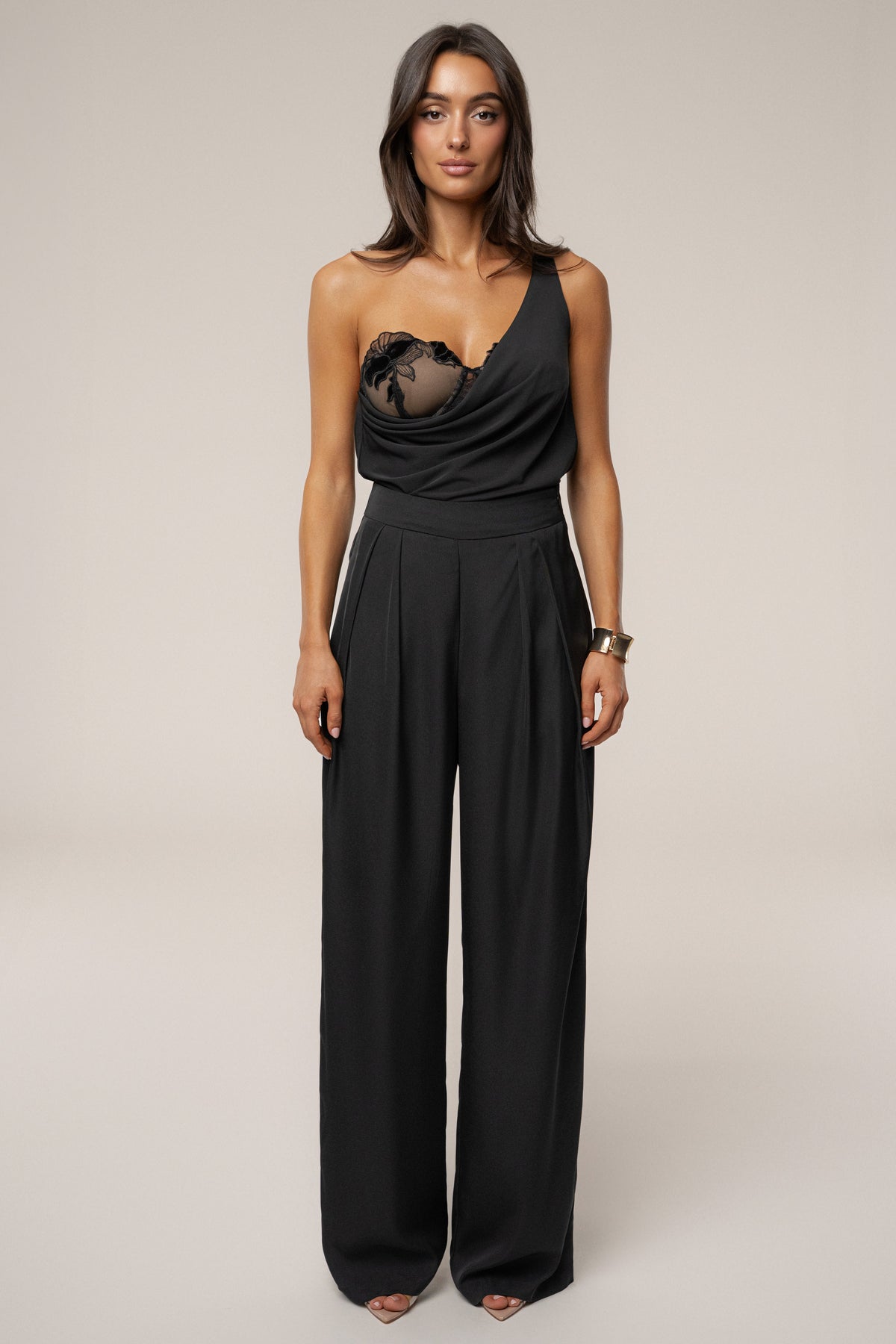 Black Velina Satin Cowl Top