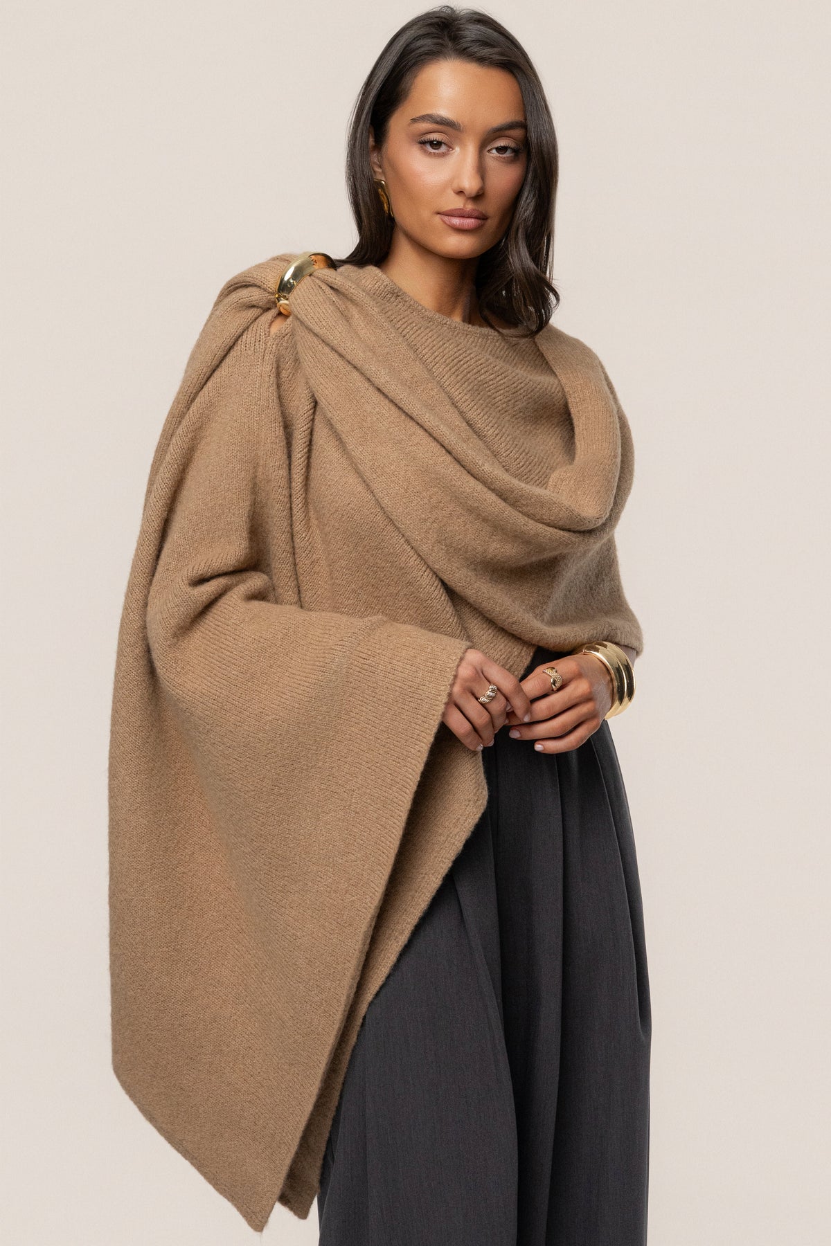 Taupe Radiance Knit Shawl