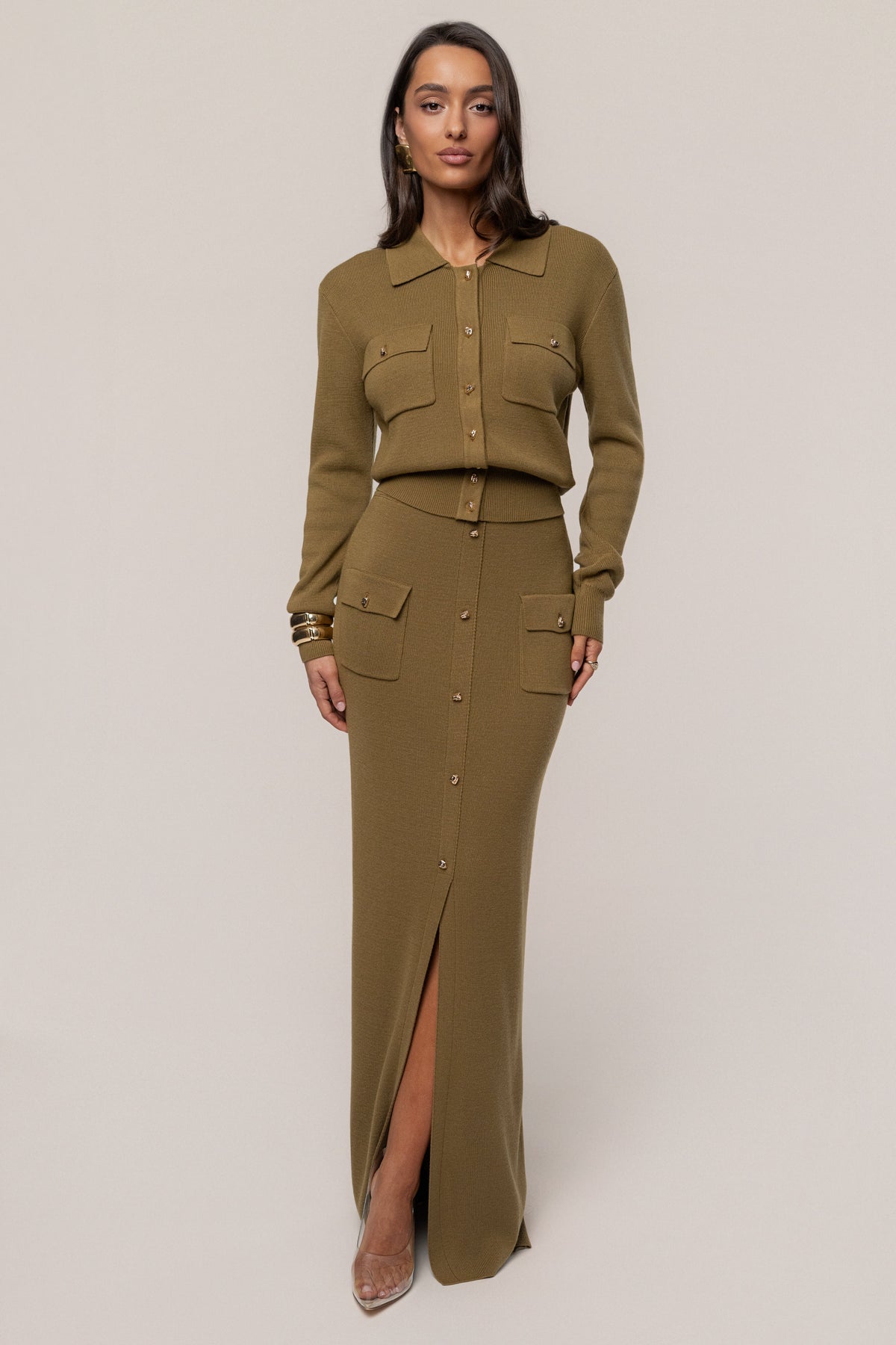 Olive Fall Bliss Maxi Skirt