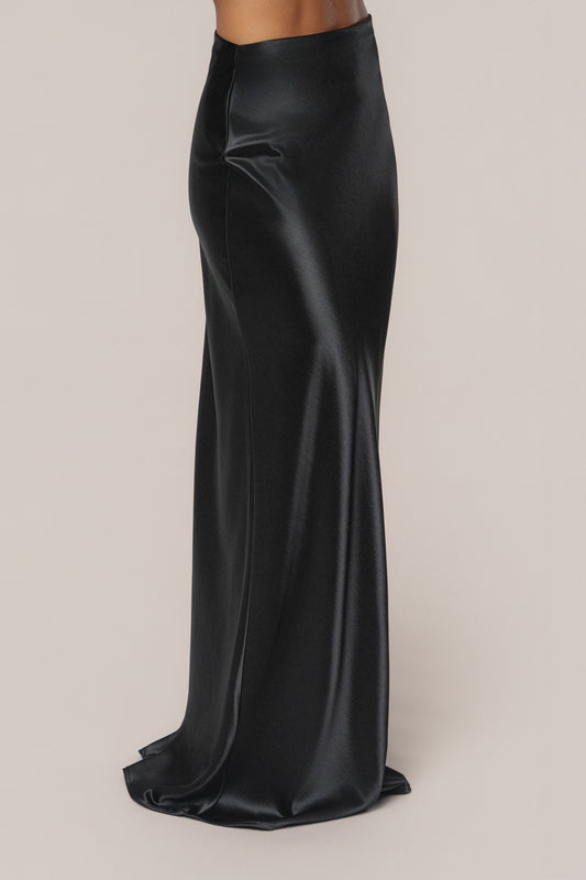 Black Tradition Satin Maxi Skirt