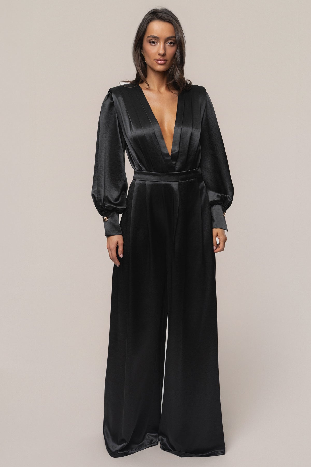 Black Satin Bliss Pleated Pant