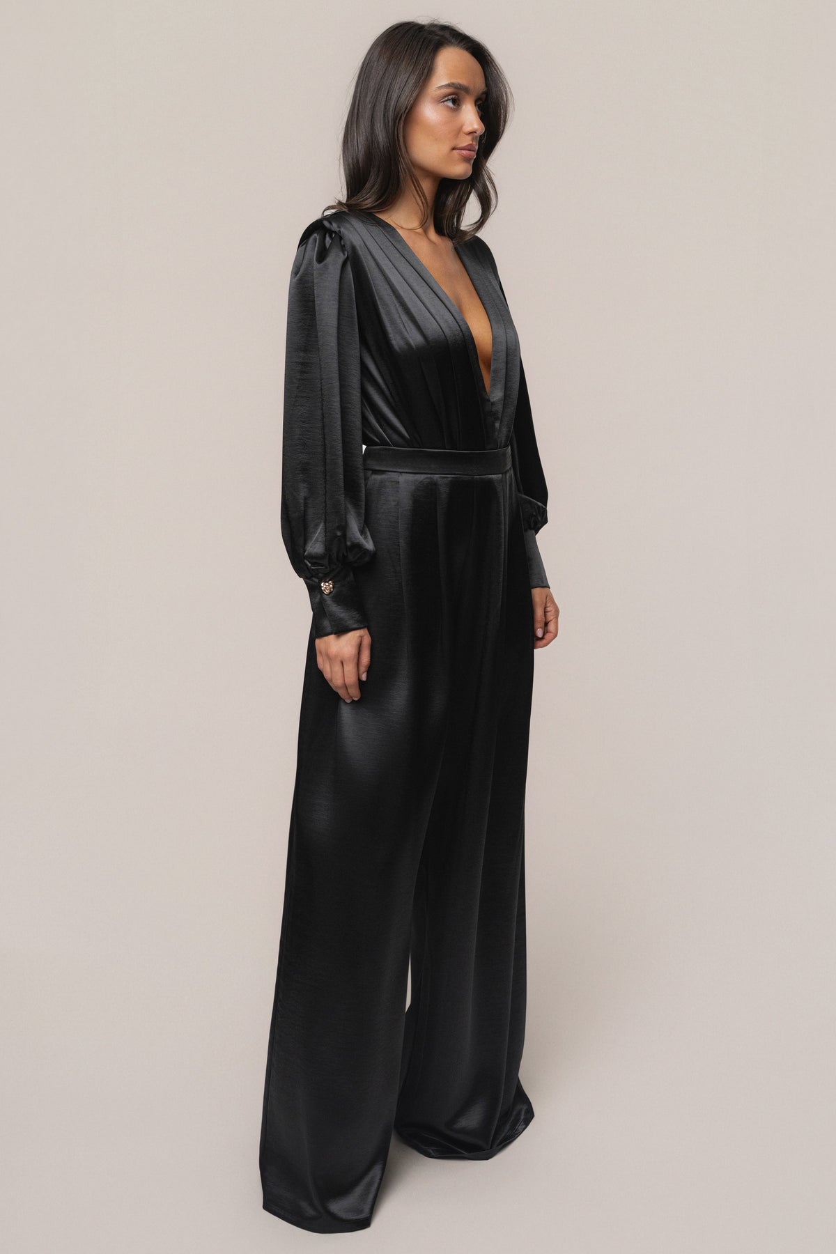 Black Satin Bliss Pleated Pant
