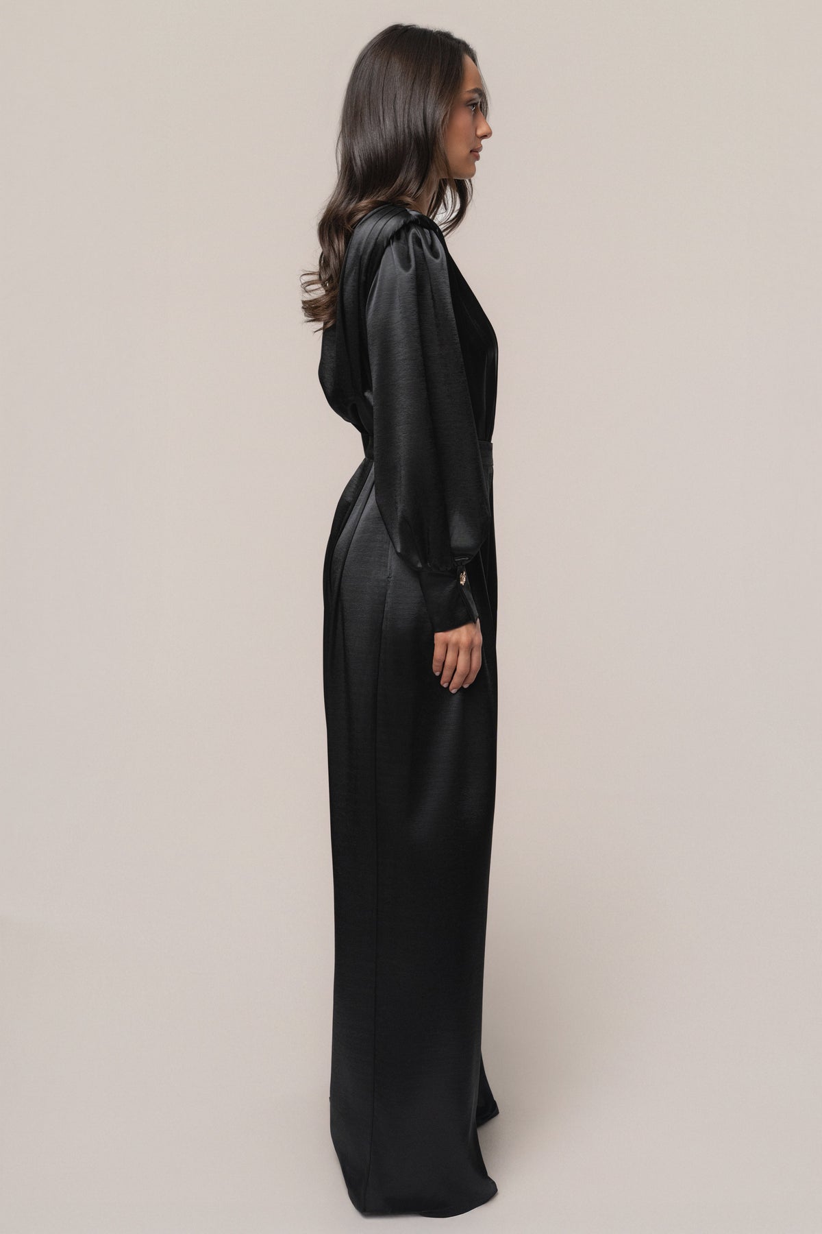 Black Satin Bliss Pleated Pant