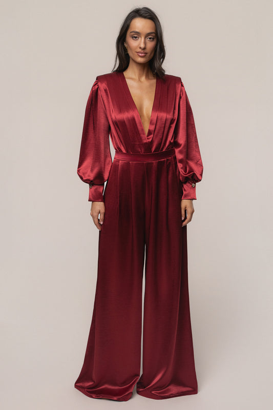 Burgundy Satin Bliss Pleated Pant