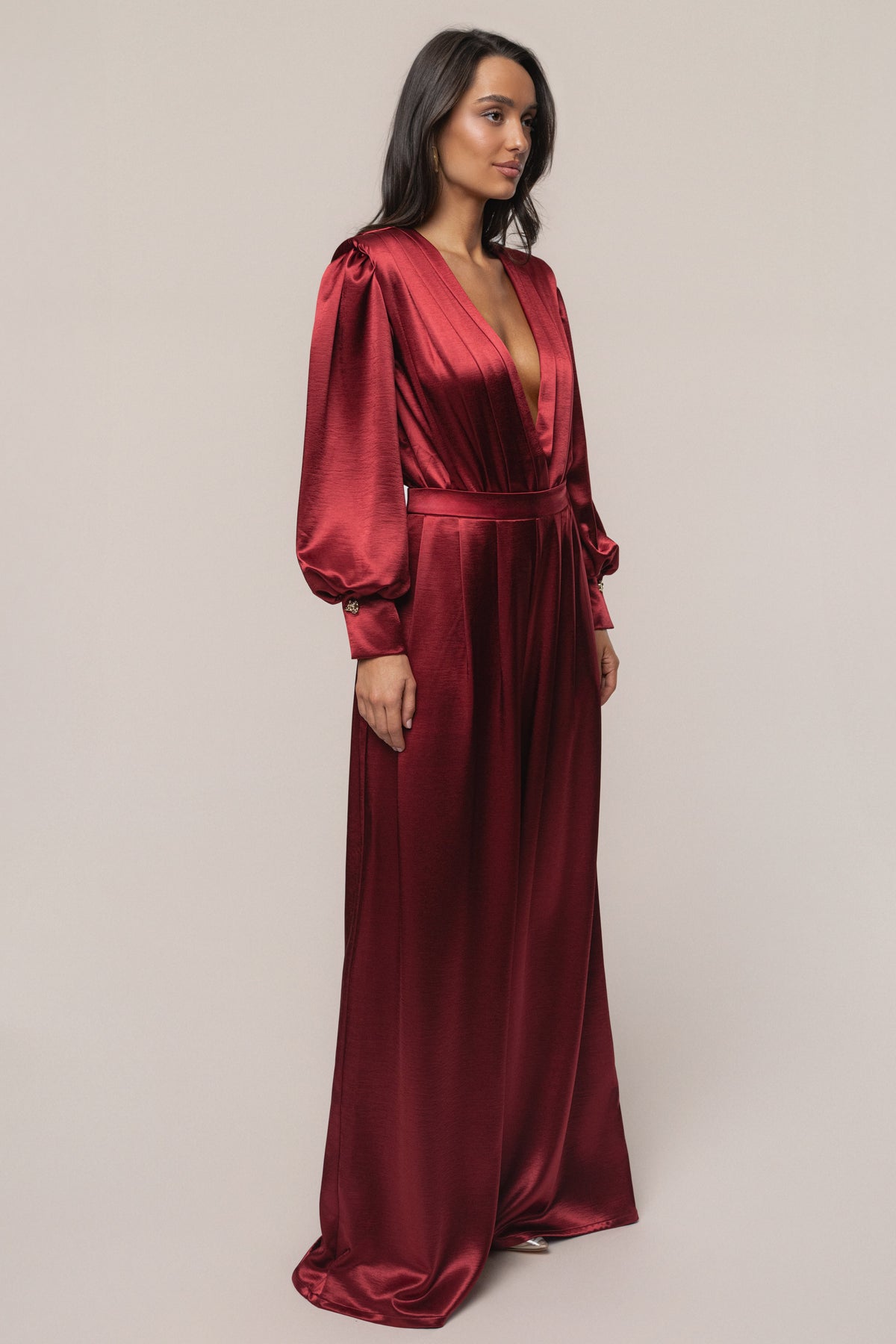 Burgundy Satin Bliss Pleated Pant