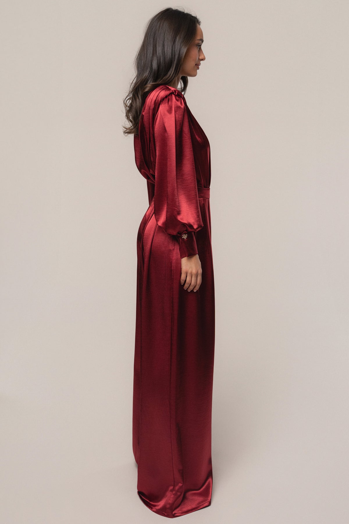 Burgundy Satin Bliss Pleated Pant