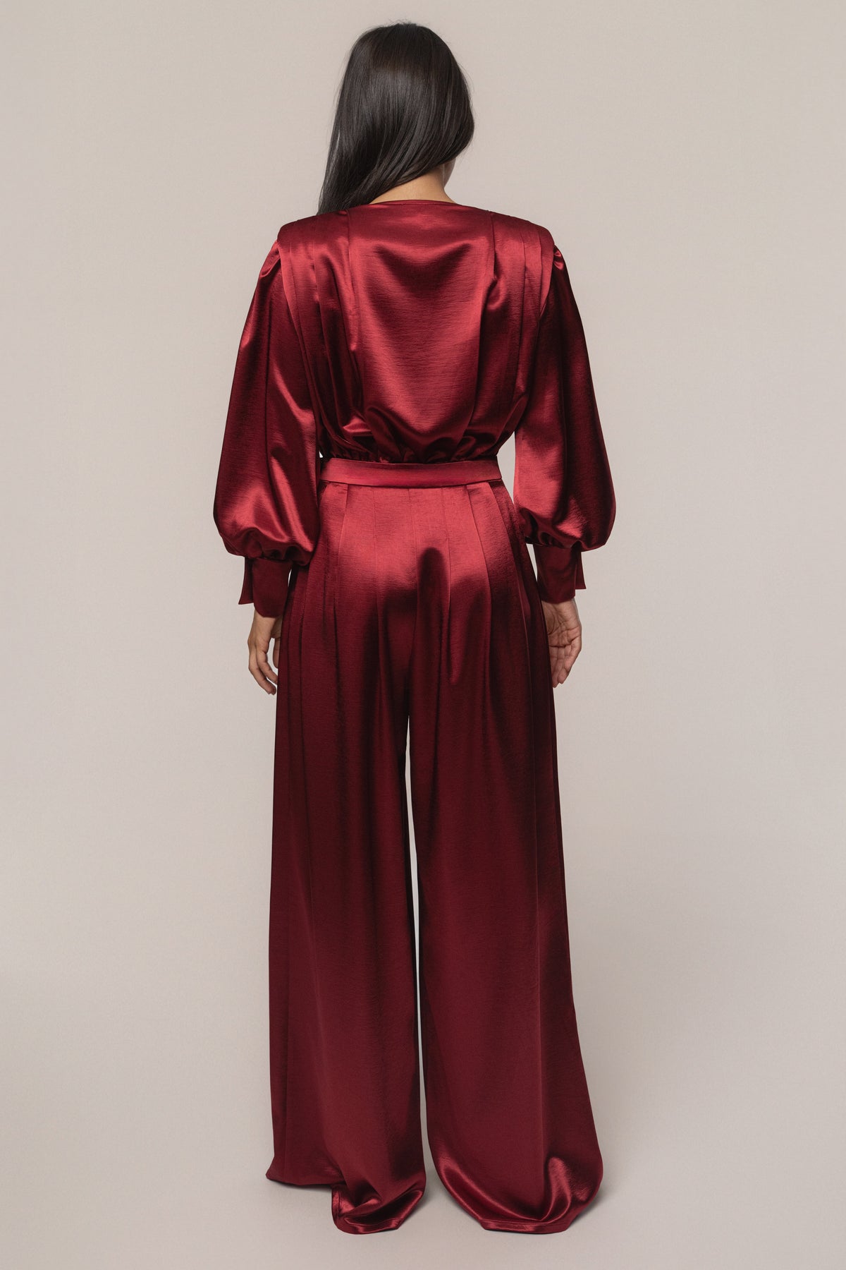 Burgundy Satin Bliss Pleated Pant