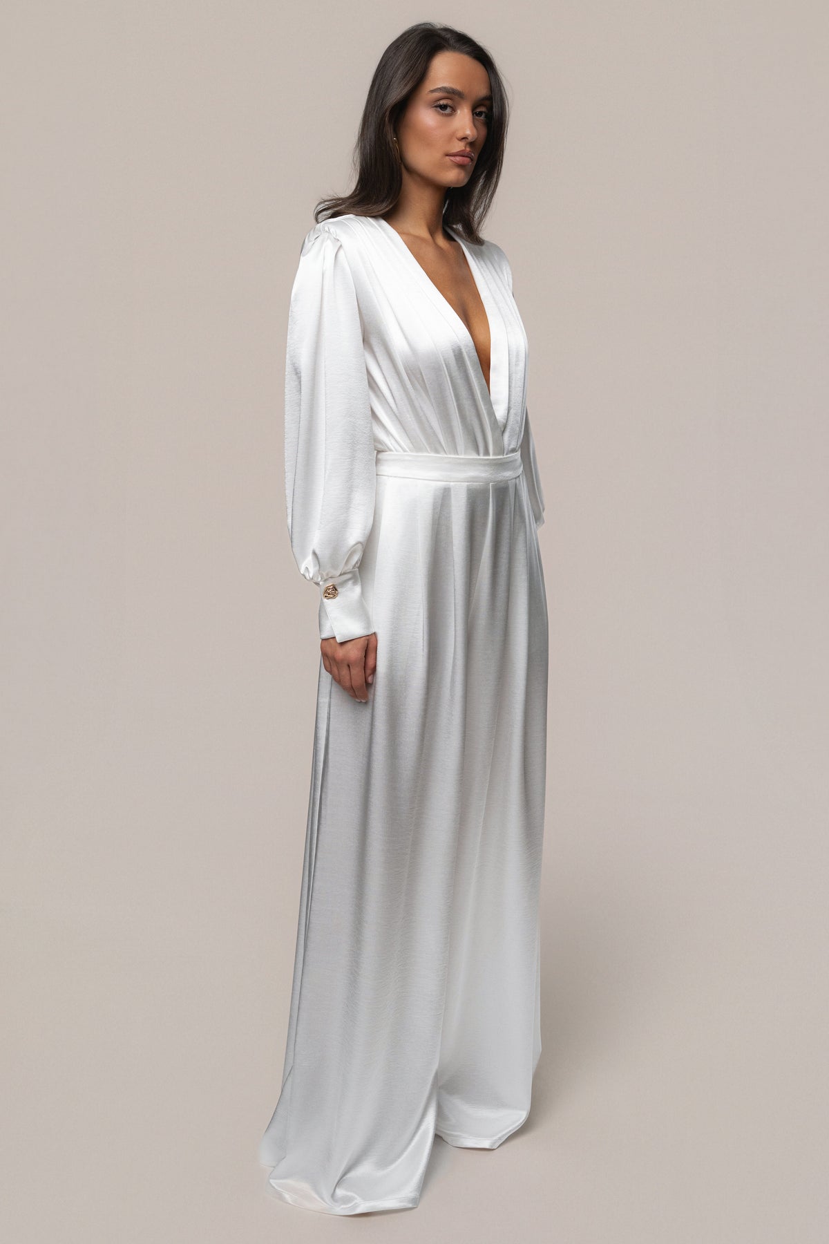 White Satin Bliss Pleated Pant