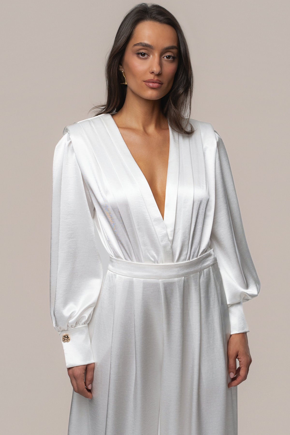 White Satin Bliss Pleated Pant