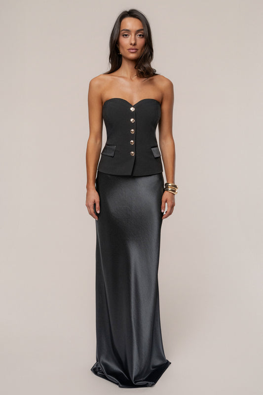 Black Tradition Satin Maxi Skirt