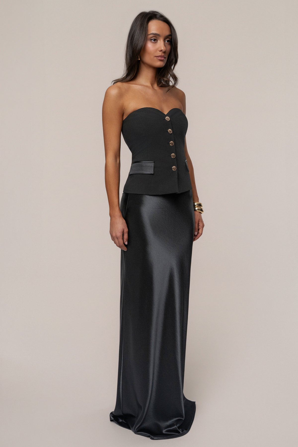 Black Tradition Satin Maxi Skirt