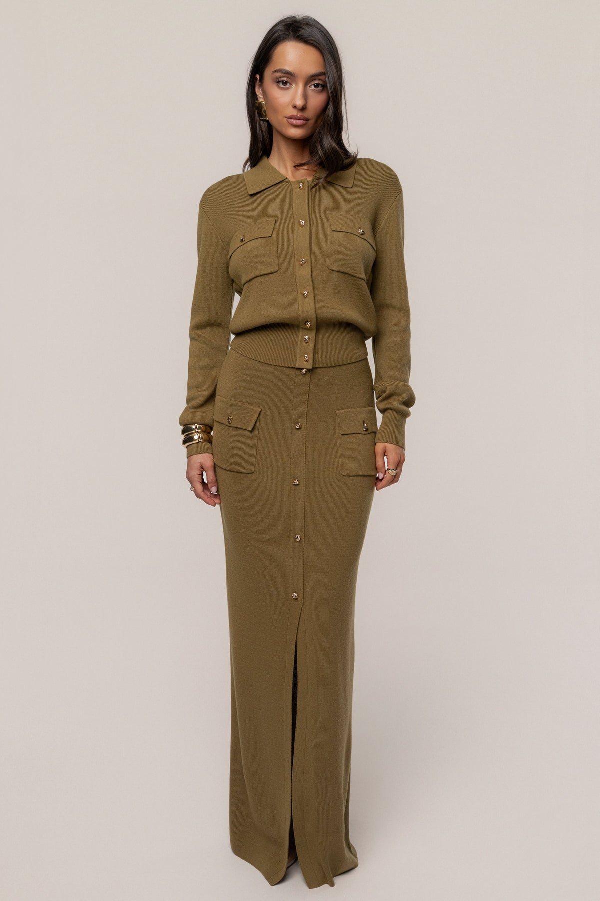 Olive Fall Bliss Maxi Skirt