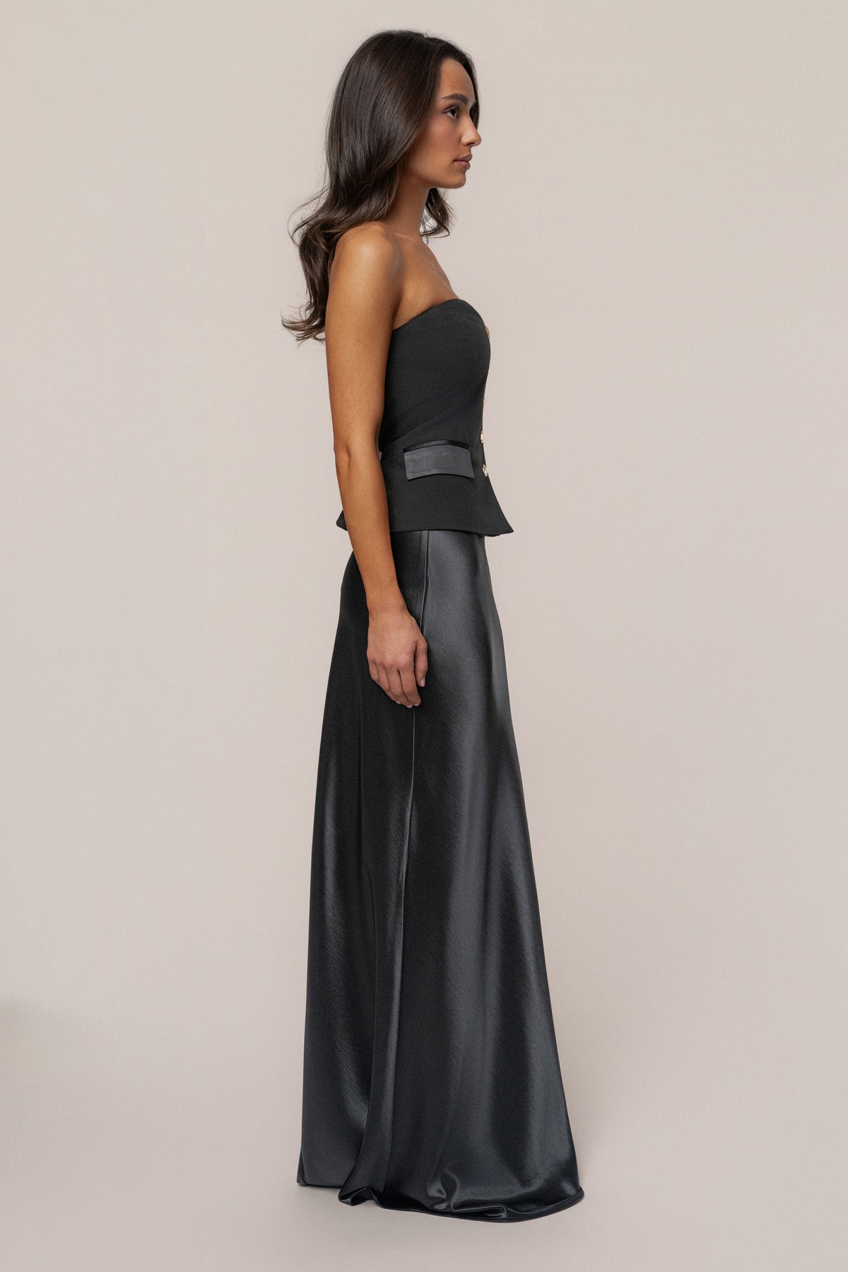 Black Tradition Satin Maxi Skirt