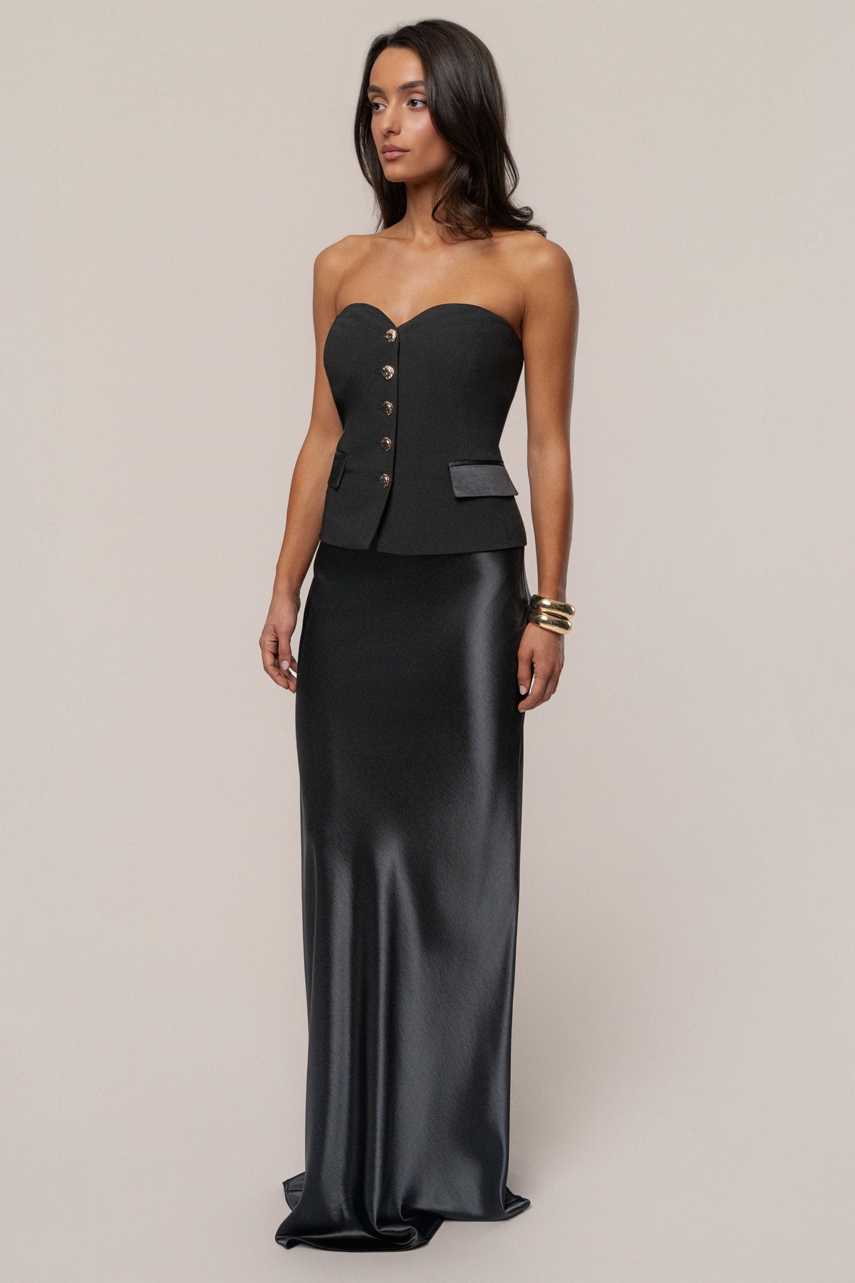 Black Tradition Satin Maxi Skirt