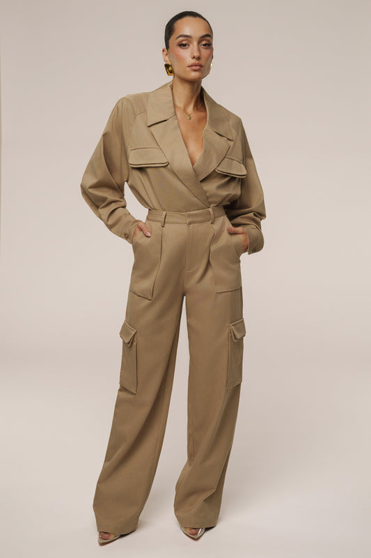 Tan Sculpted Cargo Pants