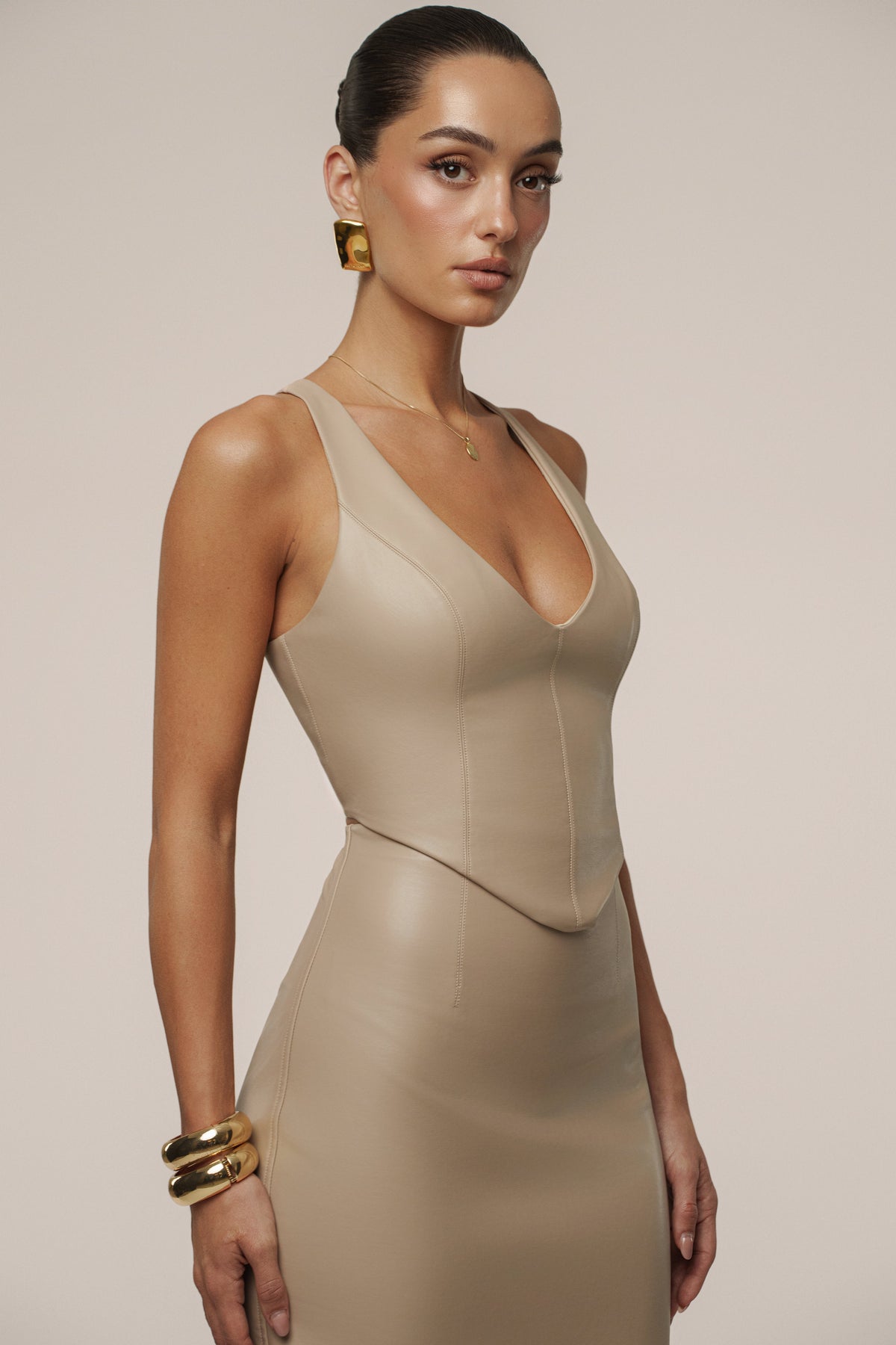 Tan Tate PU Leather Top