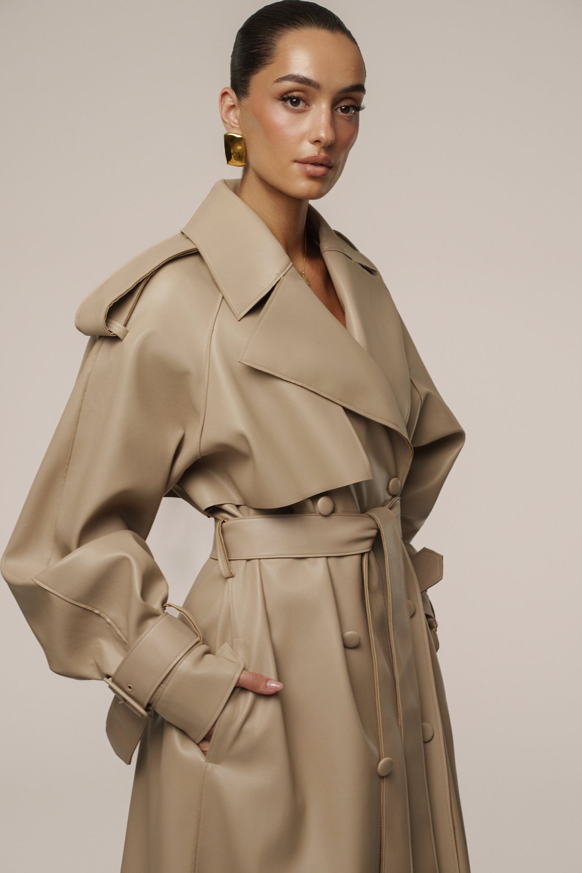 Tan The Icon PU Leather Coat