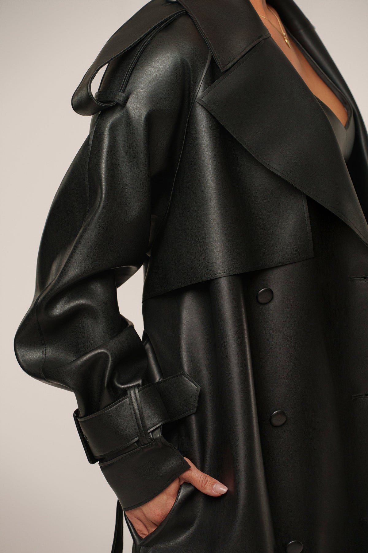 Black The Icon PU Leather Coat