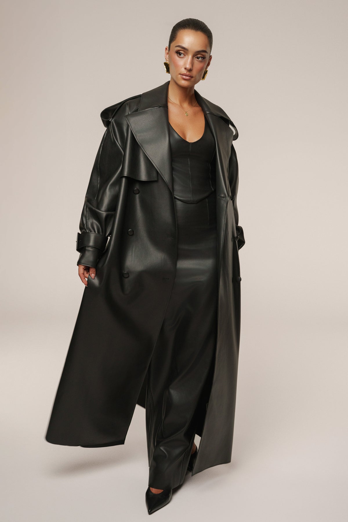 Black The Icon PU Leather Coat