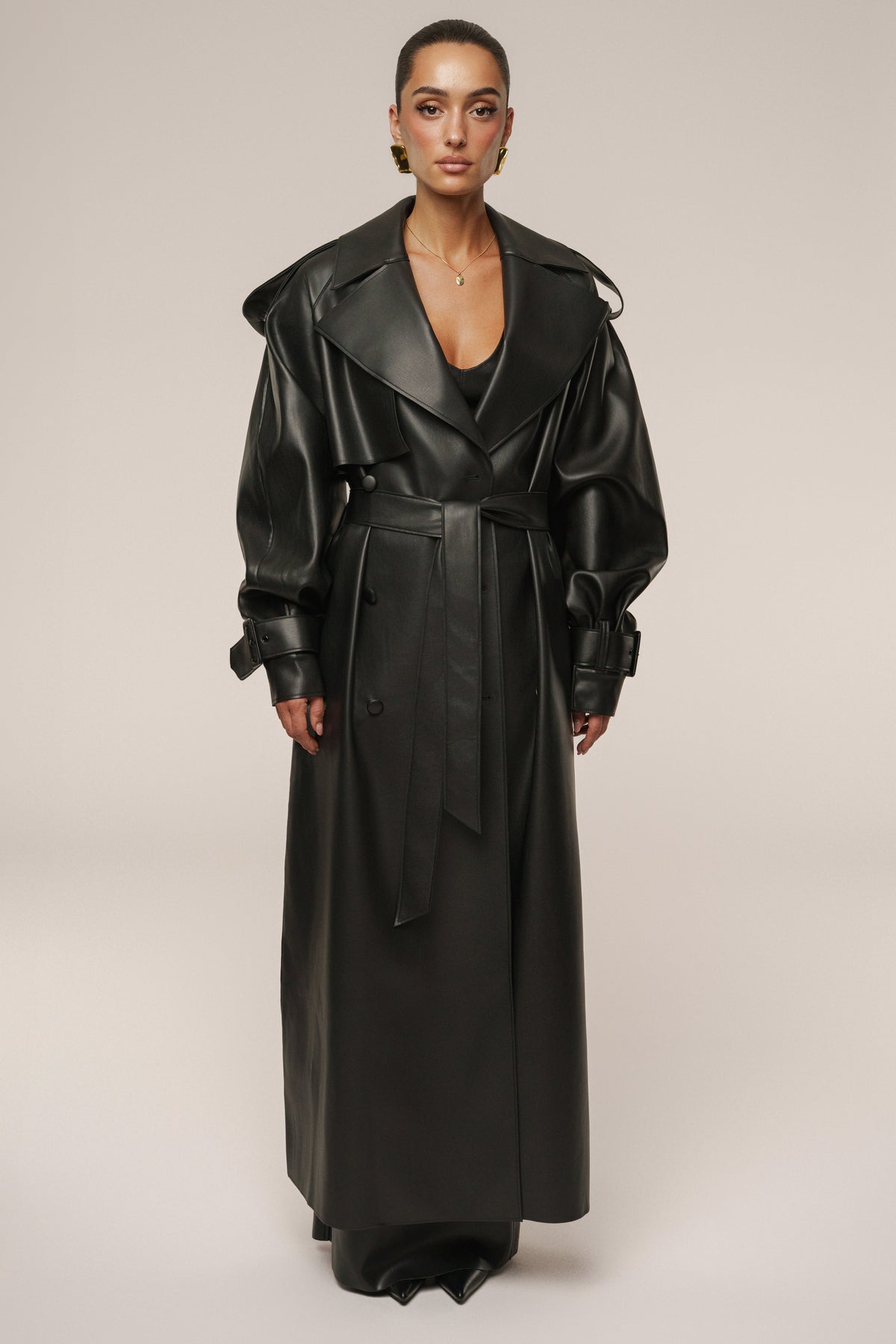 Black The Icon PU Leather Coat