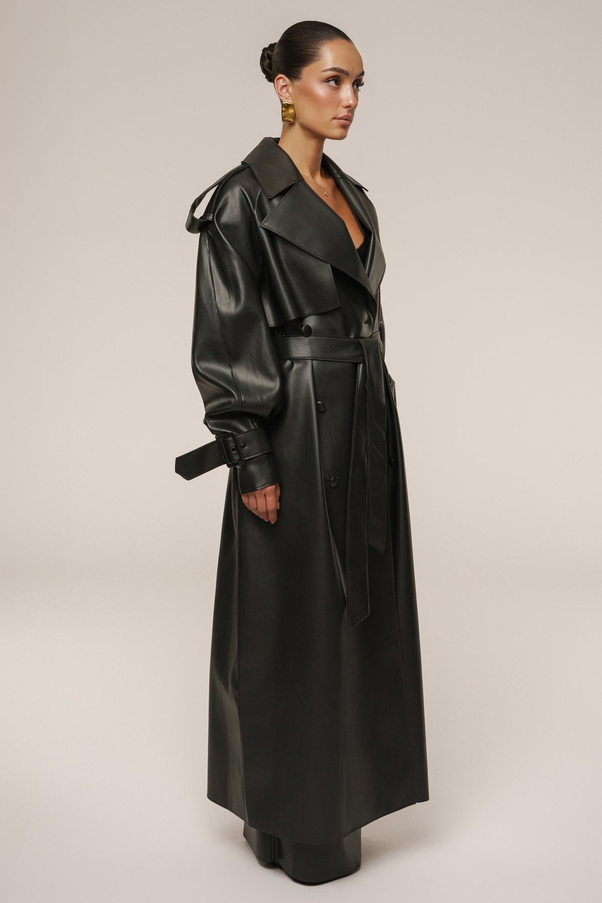 Black The Icon PU Leather Coat