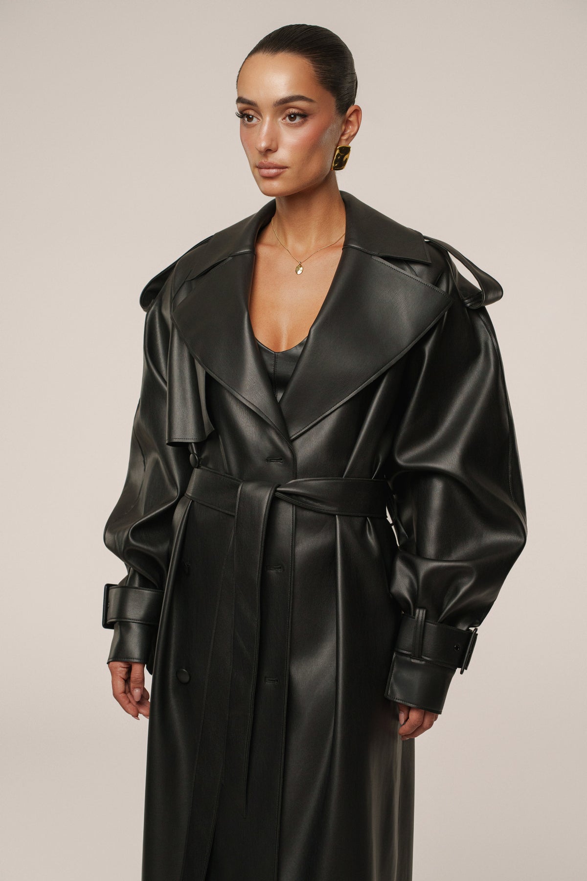 Black The Icon PU Leather Coat