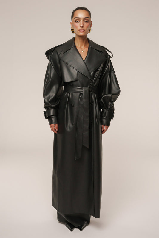 Black The Icon PU Leather Coat