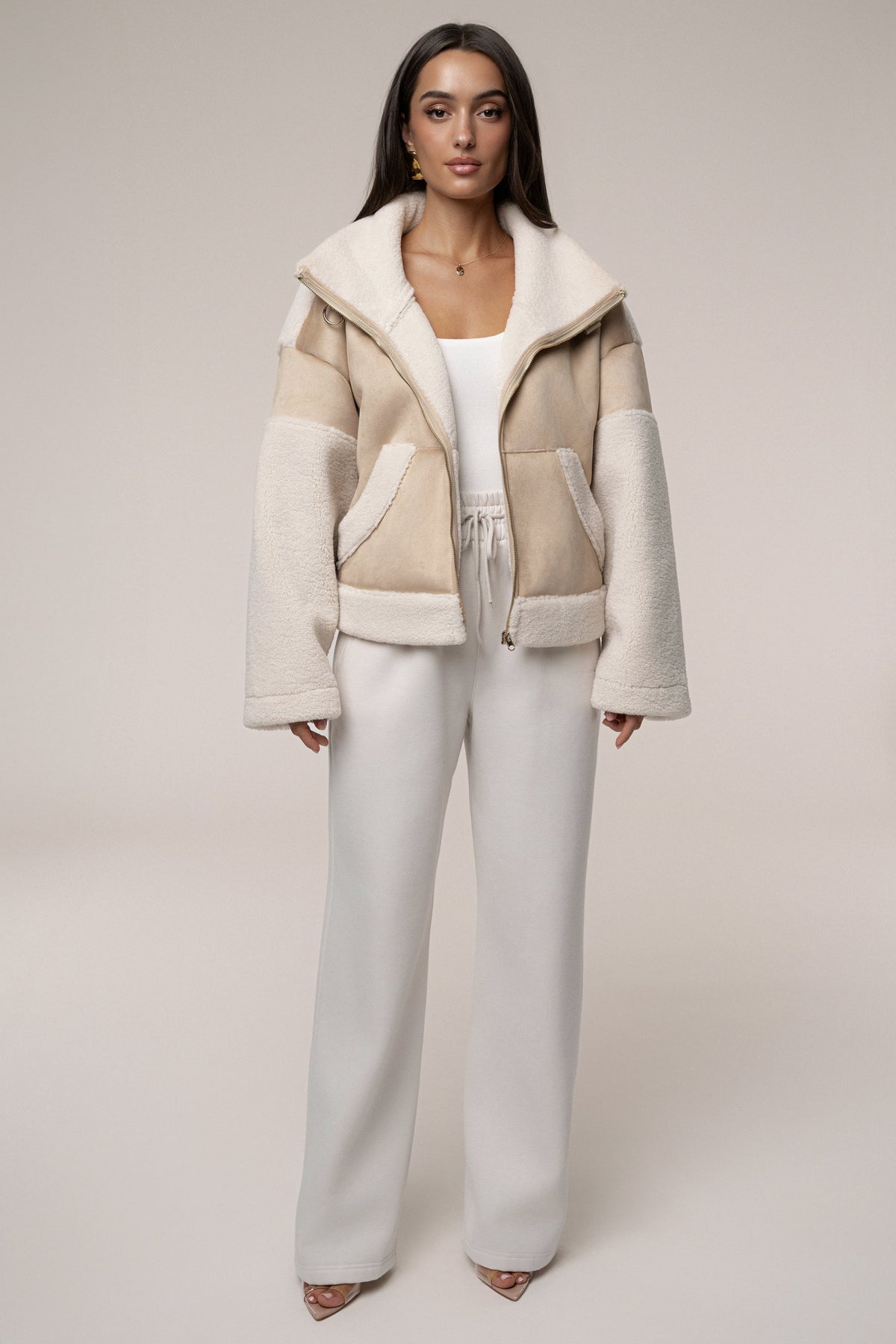 Sand Suede And Sherpa Jacket