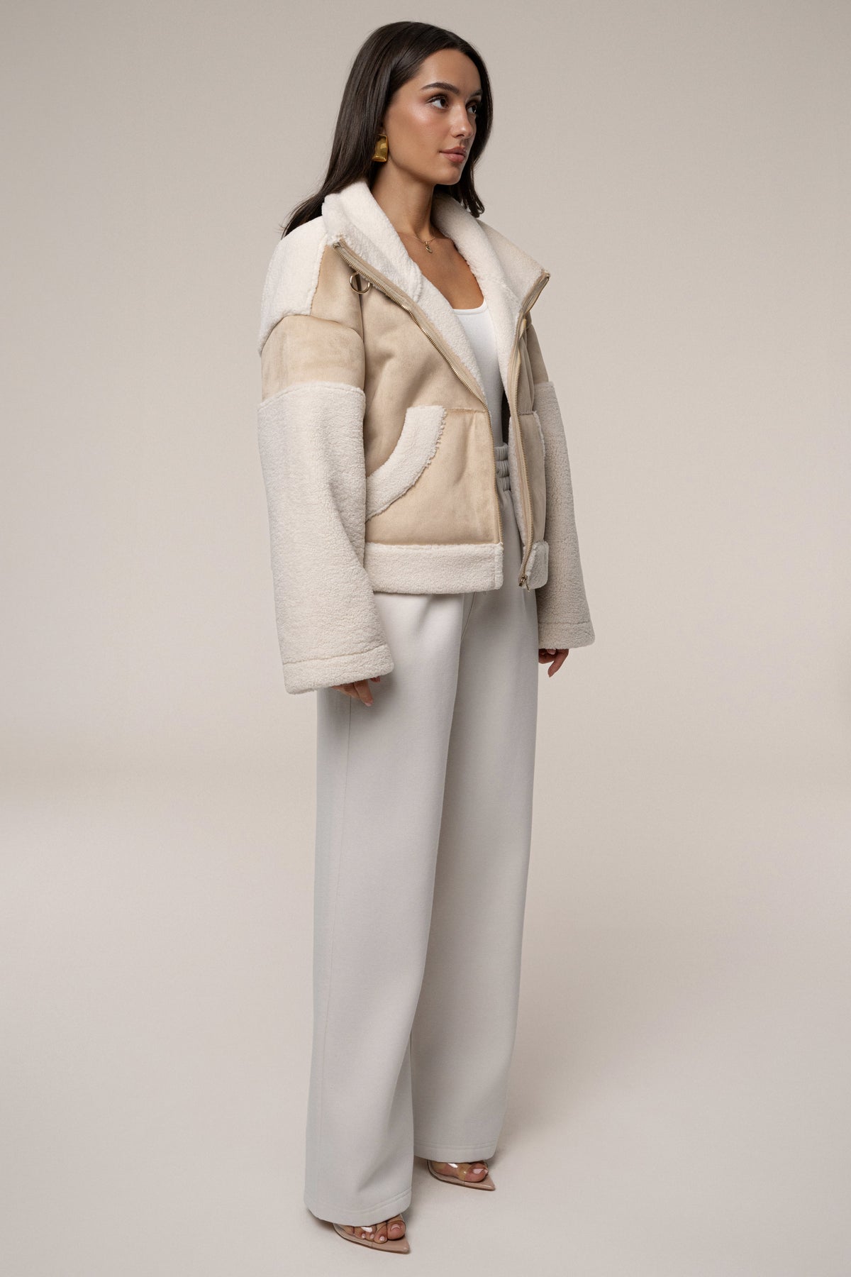 Sand Suede And Sherpa Jacket