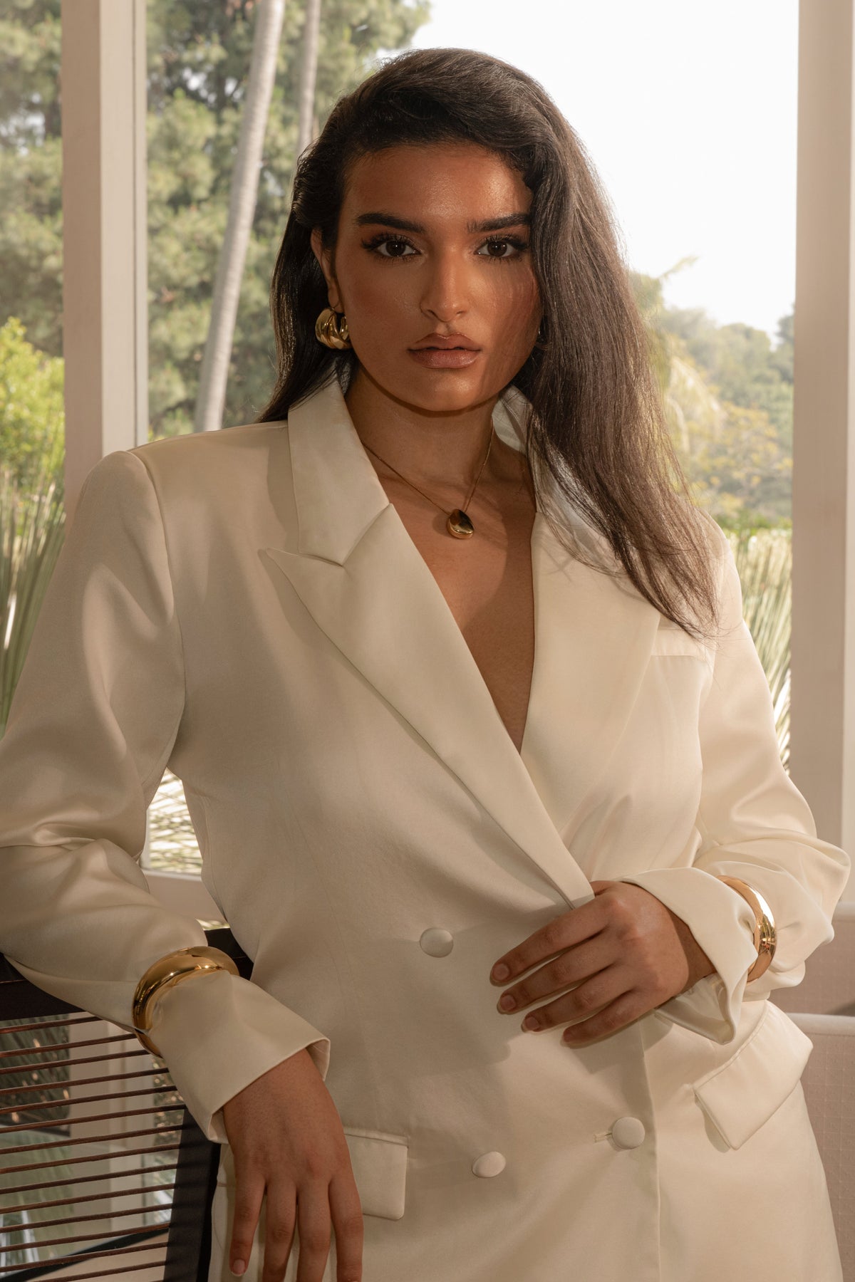 Ivory Lara Oversize Satin Blazer