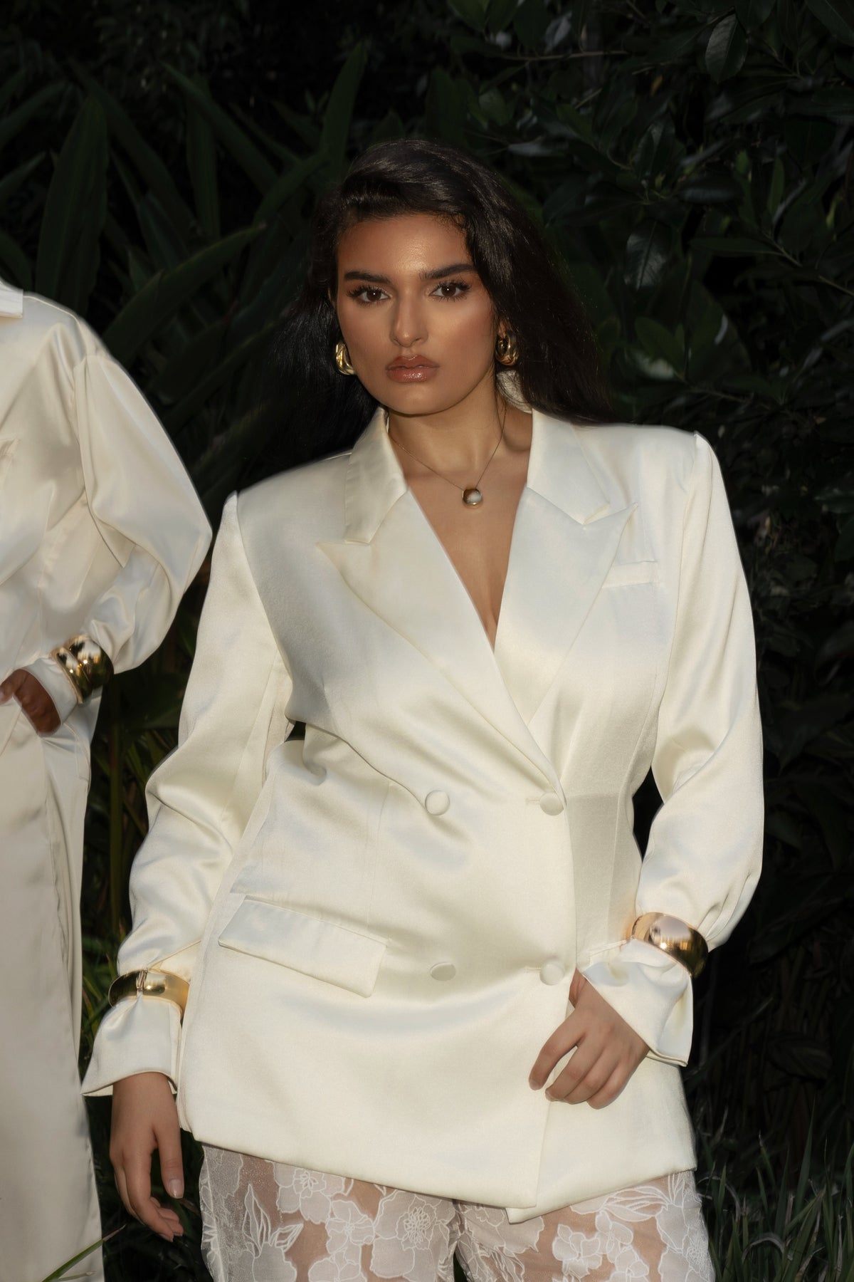 Ivory Lara Oversize Satin Blazer