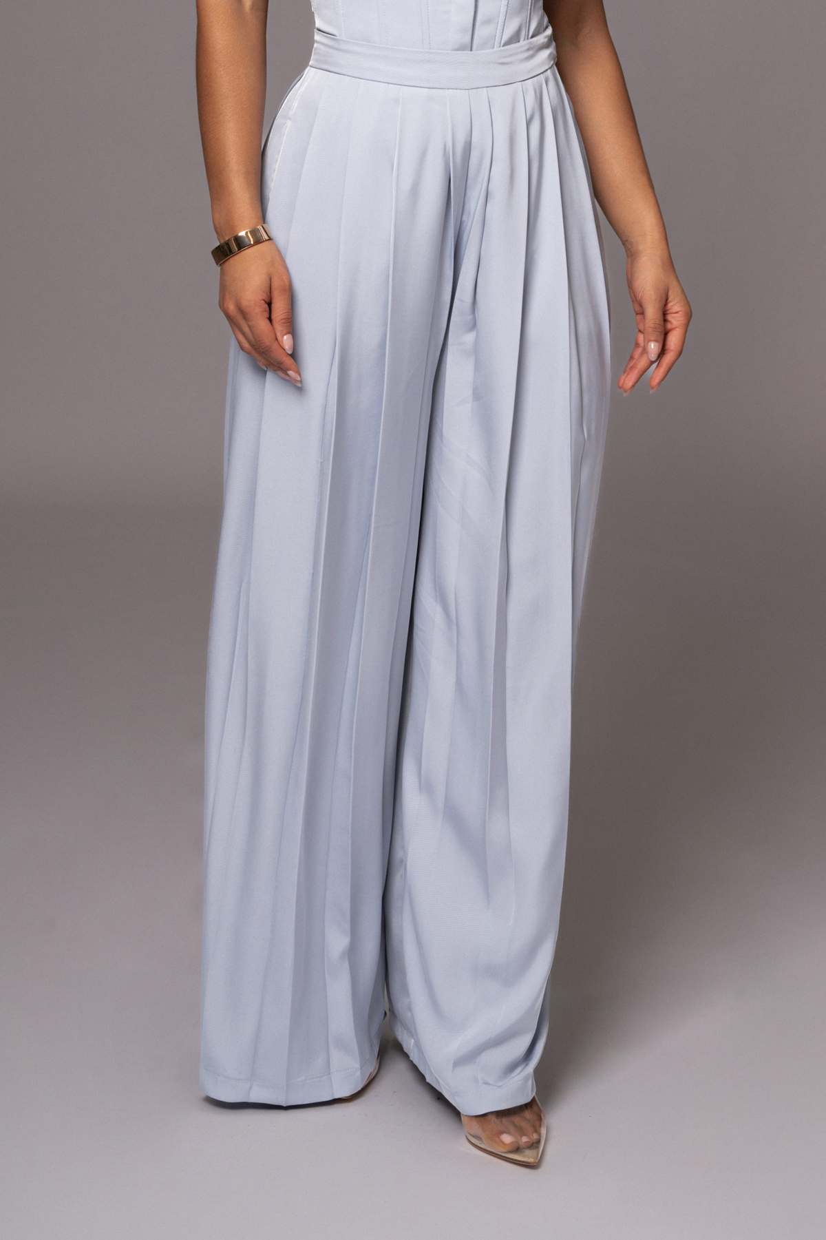 Blue Clara Wide Leg Pleated Trousers
